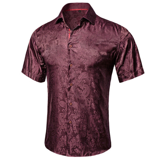 Crimson Red Paisley Silk Dress Shirt shirt S   - Sophisticated Gentlemen