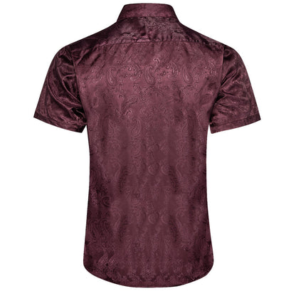 Crimson Red Paisley Silk Dress Shirt shirt    - Sophisticated Gentlemen