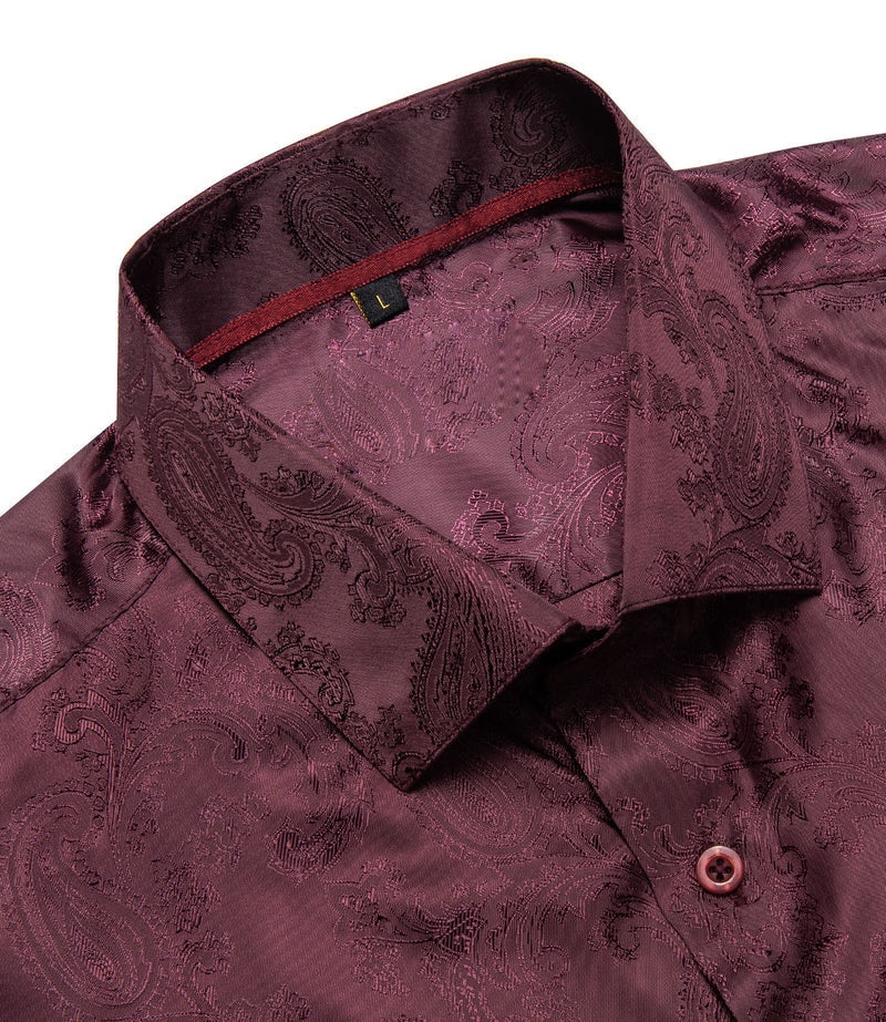Crimson Red Paisley Silk Dress Shirt shirt    - Sophisticated Gentlemen