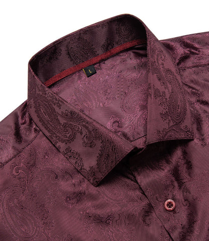 Crimson Red Paisley Silk Dress Shirt shirt    - Sophisticated Gentlemen