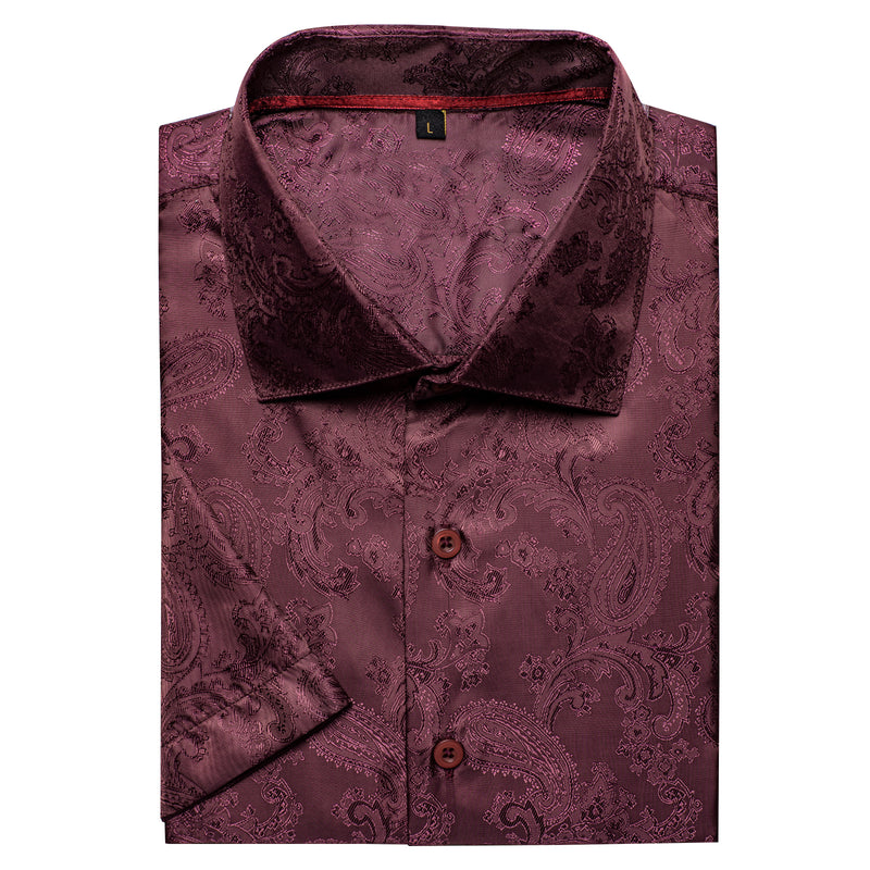 Crimson Red Paisley Silk Dress Shirt shirt    - Sophisticated Gentlemen