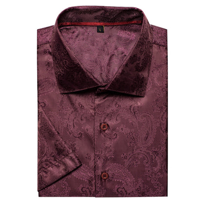 Crimson Red Paisley Silk Dress Shirt shirt    - Sophisticated Gentlemen