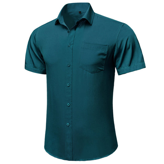 Dark Green Cotton Solid Silk Dress Shirt shirt S   - Sophisticated Gentlemen
