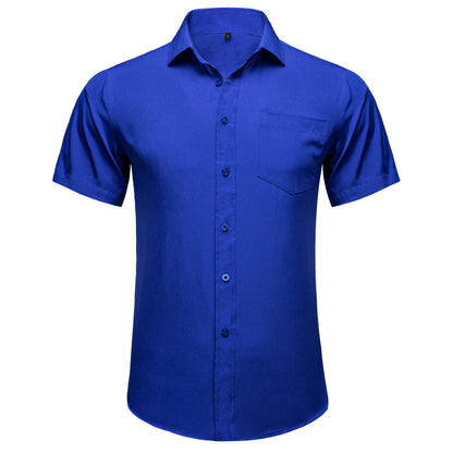 Royal Blue Cotton Solid Silk Dress Shirt shirt S   - Sophisticated Gentlemen