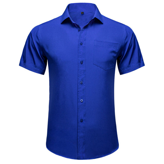 Royal Blue Cotton Solid Silk Dress Shirt shirt S   - Sophisticated Gentlemen