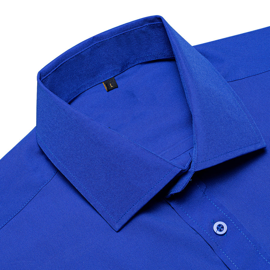 Royal Blue Cotton Solid Silk Dress Shirt shirt    - Sophisticated Gentlemen