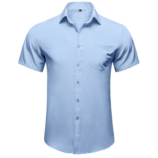 Sky Blue Cotton Solid Silk Dress Shirt shirt S   - Sophisticated Gentlemen