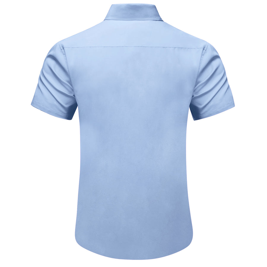 Sky Blue Cotton Solid Silk Dress Shirt shirt    - Sophisticated Gentlemen