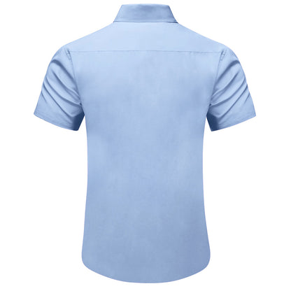 Sky Blue Cotton Solid Silk Dress Shirt shirt    - Sophisticated Gentlemen