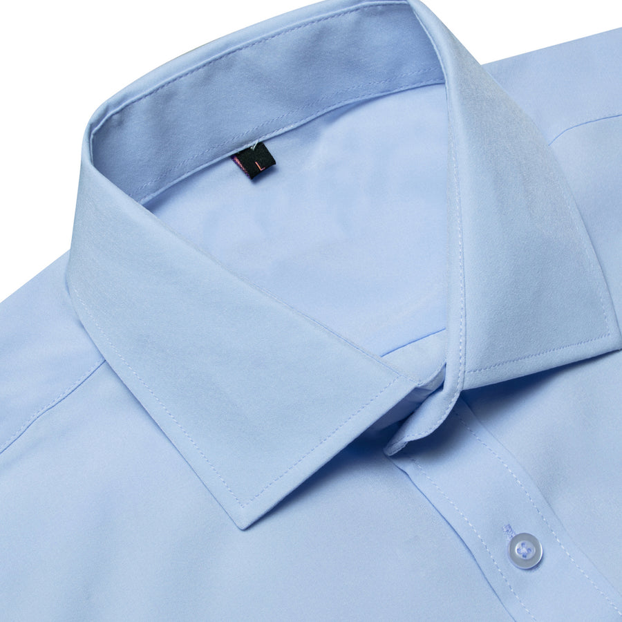 Sky Blue Cotton Solid Silk Dress Shirt shirt    - Sophisticated Gentlemen