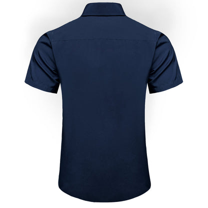 Dark Blue Cotton Solid Silk Dress Shirt shirt    - Sophisticated Gentlemen