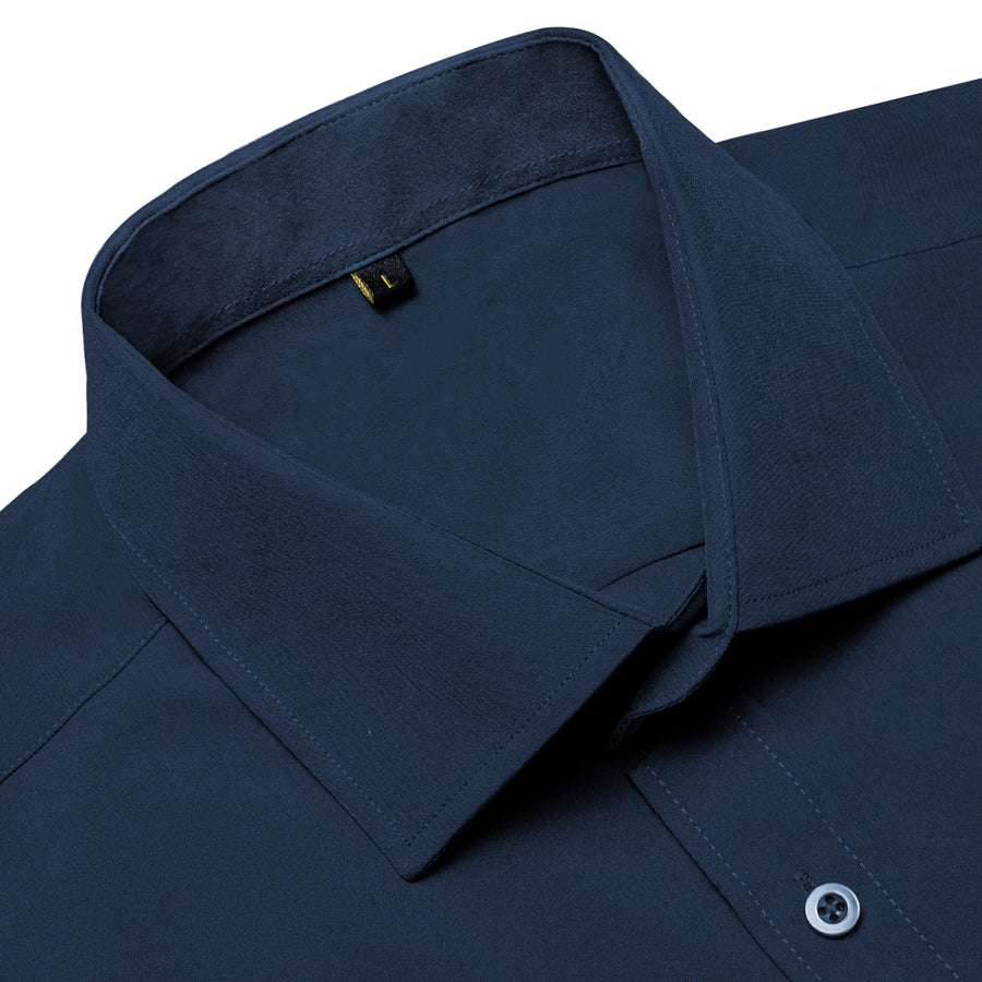 Dark Blue Cotton Solid Silk Dress Shirt shirt    - Sophisticated Gentlemen