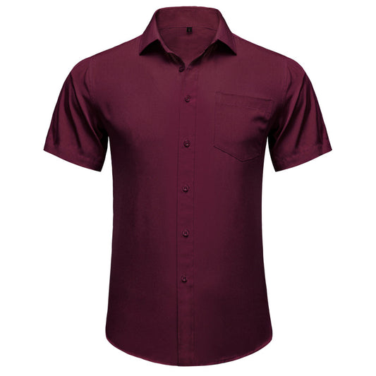 Burgundy Cotton Solid Silk Dress Shirt shirt S   - Sophisticated Gentlemen