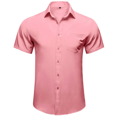 Pink Cotton Solid Silk Dress Shirt shirt S   - Sophisticated Gentlemen
