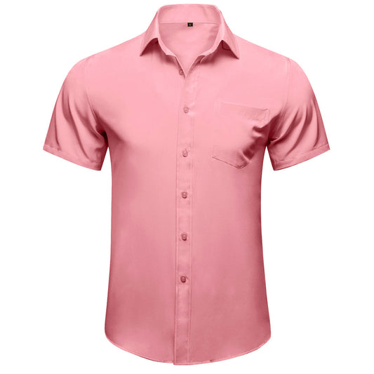 Pink Cotton Solid Silk Dress Shirt shirt S   - Sophisticated Gentlemen