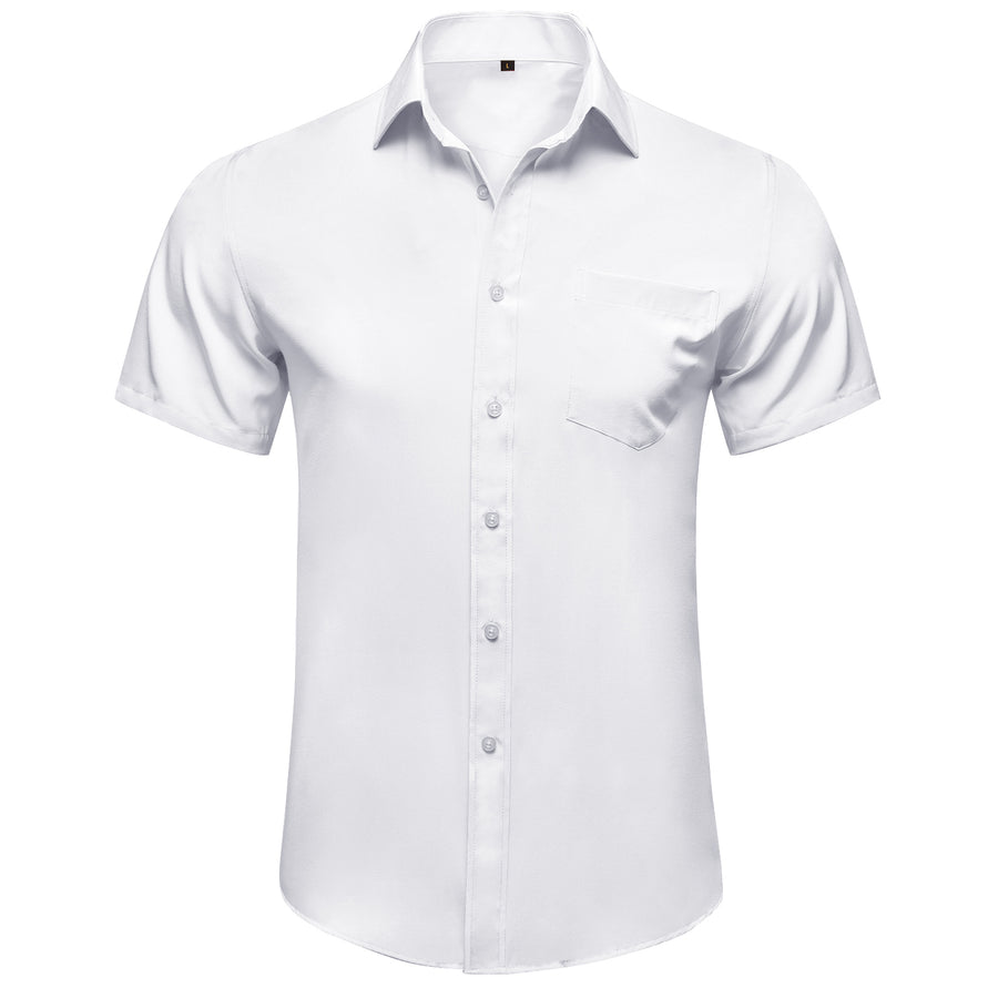 White Cotton Solid Silk Dress Shirt shirt S   - Sophisticated Gentlemen