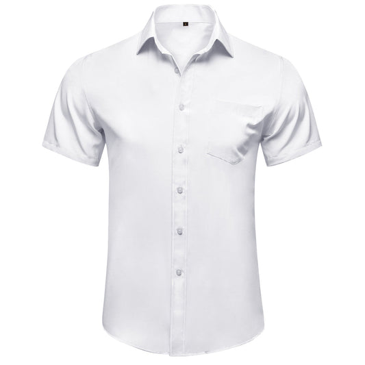 White Cotton Solid Silk Dress Shirt shirt S   - Sophisticated Gentlemen