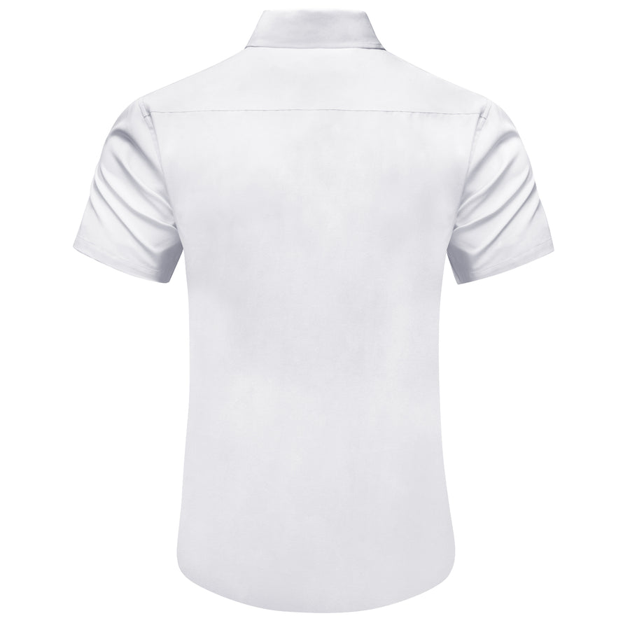 White Cotton Solid Silk Dress Shirt shirt    - Sophisticated Gentlemen
