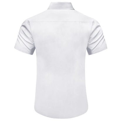 White Cotton Solid Silk Dress Shirt shirt    - Sophisticated Gentlemen