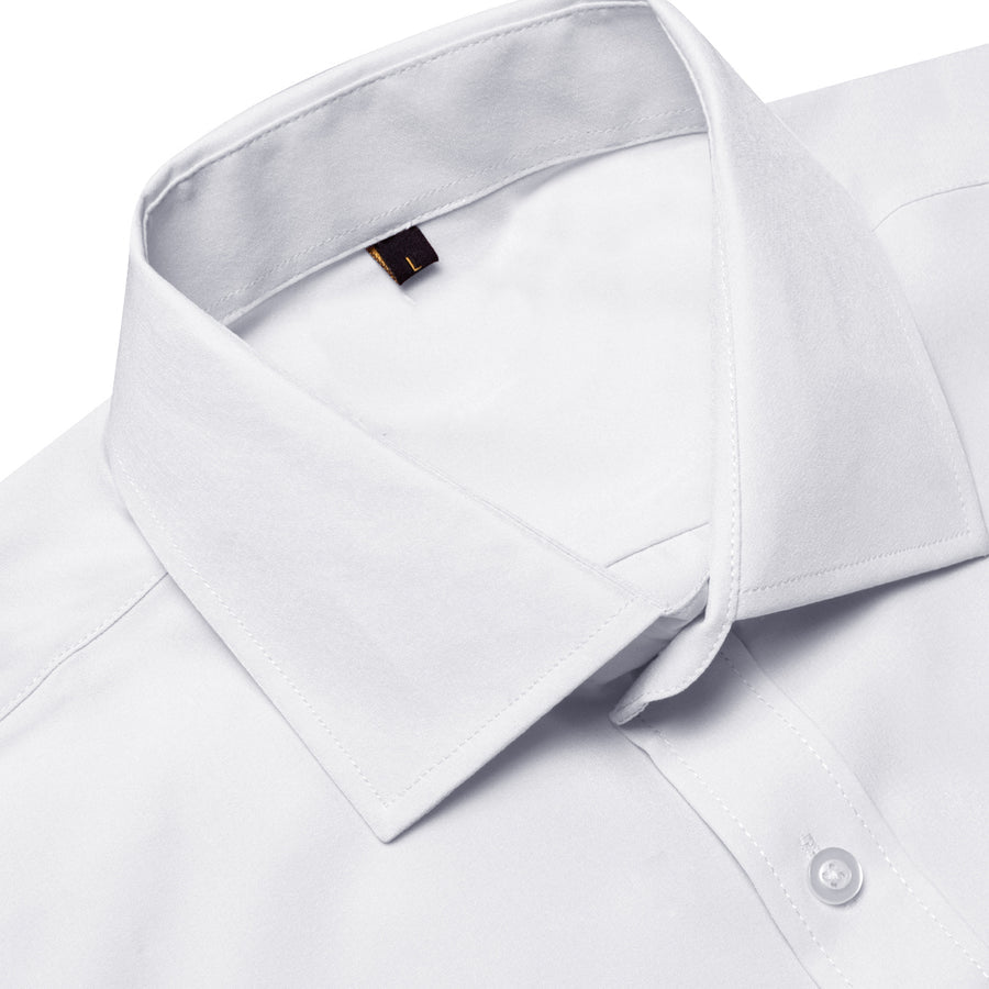 White Cotton Solid Silk Dress Shirt shirt    - Sophisticated Gentlemen