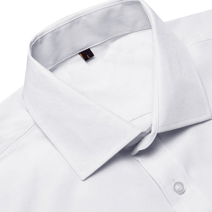 White Cotton Solid Silk Dress Shirt shirt    - Sophisticated Gentlemen