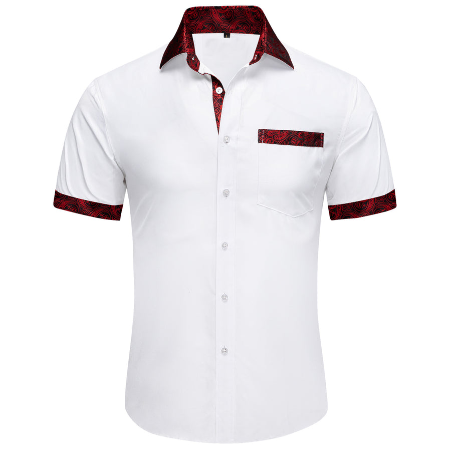 White With Red Paisley Silk Dress Shirt shirt S   - Sophisticated Gentlemen