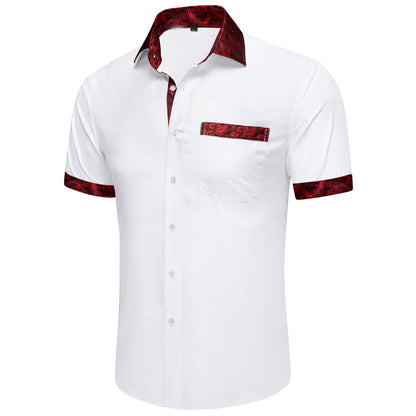 White With Red Paisley Silk Dress Shirt shirt    - Sophisticated Gentlemen