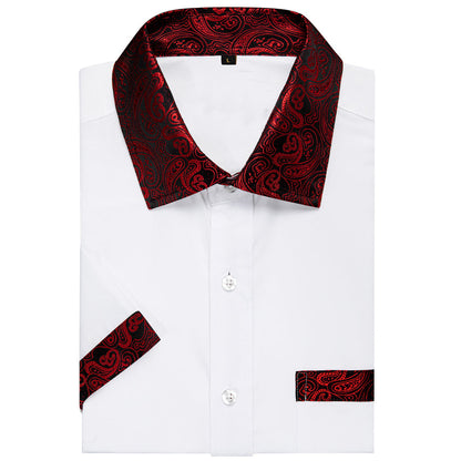 White With Red Paisley Silk Dress Shirt shirt    - Sophisticated Gentlemen