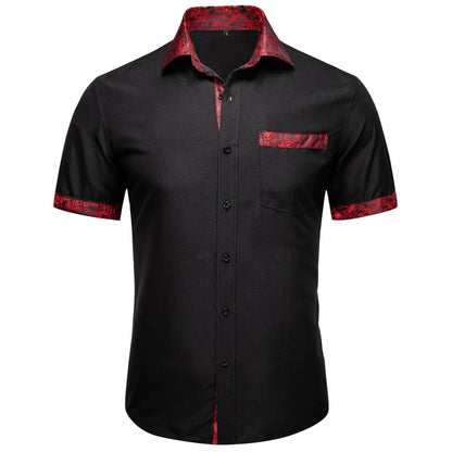 Black With Red Paisley Silk Dress Shirt shirt S   - Sophisticated Gentlemen