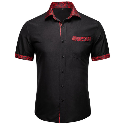 Black With Red Paisley Silk Dress Shirt shirt S   - Sophisticated Gentlemen