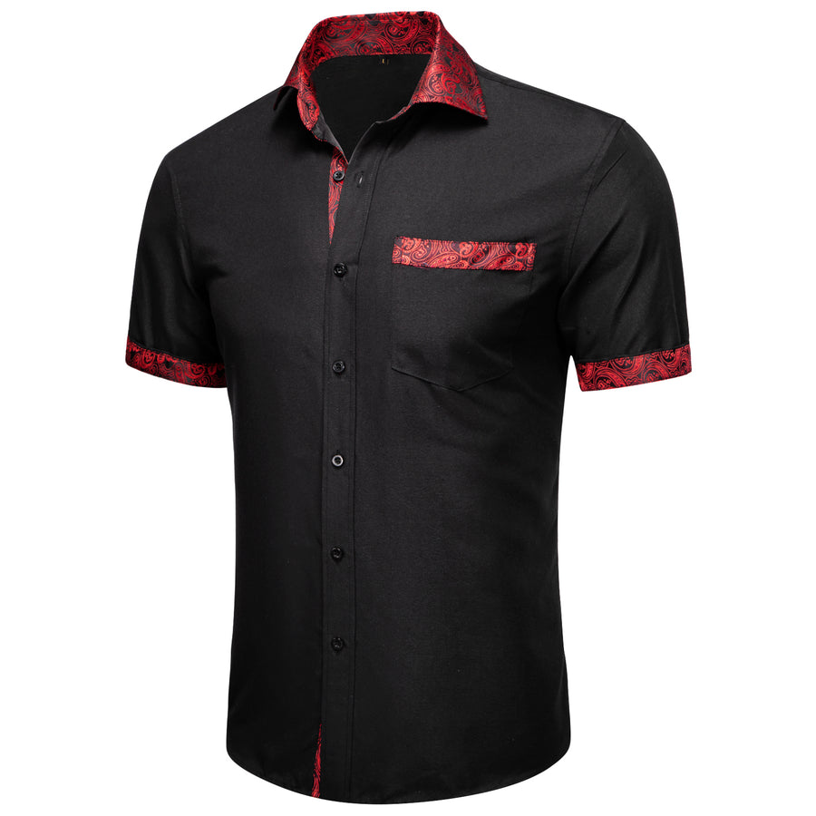 Black With Red Paisley Silk Dress Shirt shirt    - Sophisticated Gentlemen