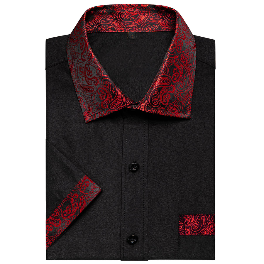 Black With Red Paisley Silk Dress Shirt shirt    - Sophisticated Gentlemen