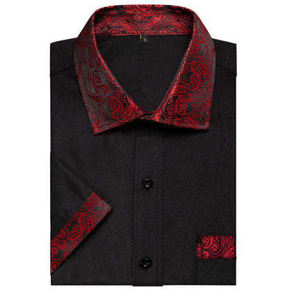 Black With Red Paisley Silk Dress Shirt shirt    - Sophisticated Gentlemen