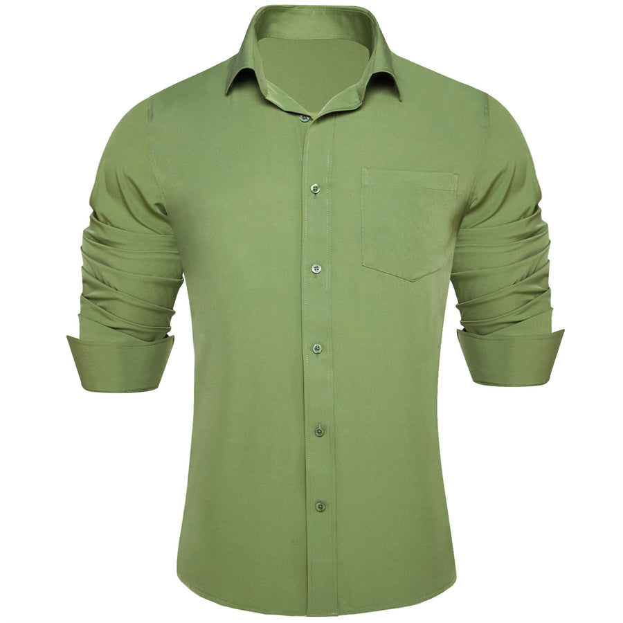 Sea Green Solid Men's Silk Dress Shirt shirt S   - Sophisticated Gentlemen