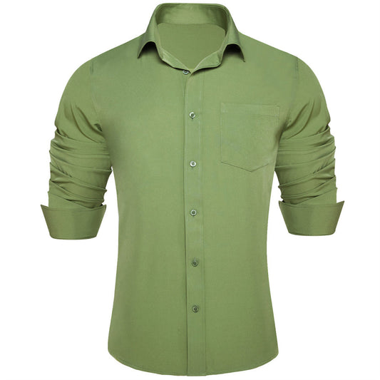 Sea Green Solid Men's Silk Dress Shirt shirt S   - Sophisticated Gentlemen