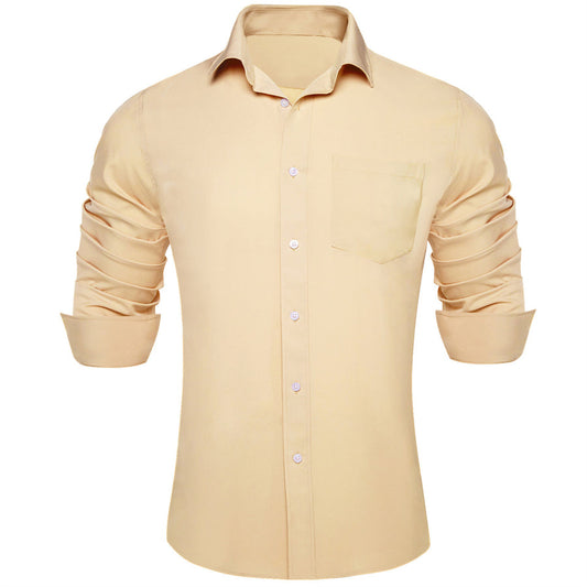Wheat Solid Men's Silk Dress Shirt shirt S   - Sophisticated Gentlemen