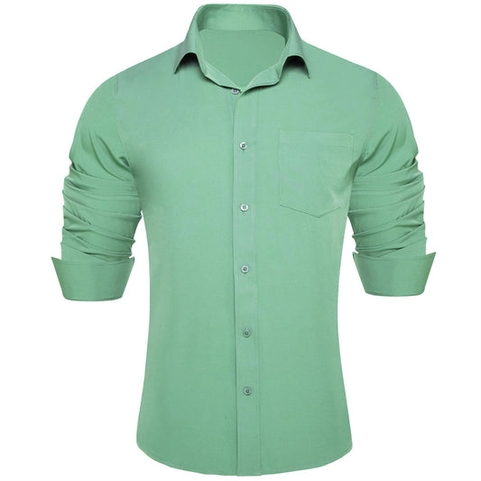 Mint Green Solid Men's Silk Dress Shirt shirt S   - Sophisticated Gentlemen