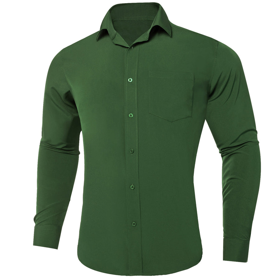 Dark Olive Green Men's Silk Dress Shirt shirt    - Sophisticated Gentlemen