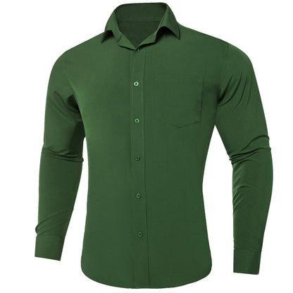 Dark Olive Green Men's Silk Dress Shirt shirt    - Sophisticated Gentlemen