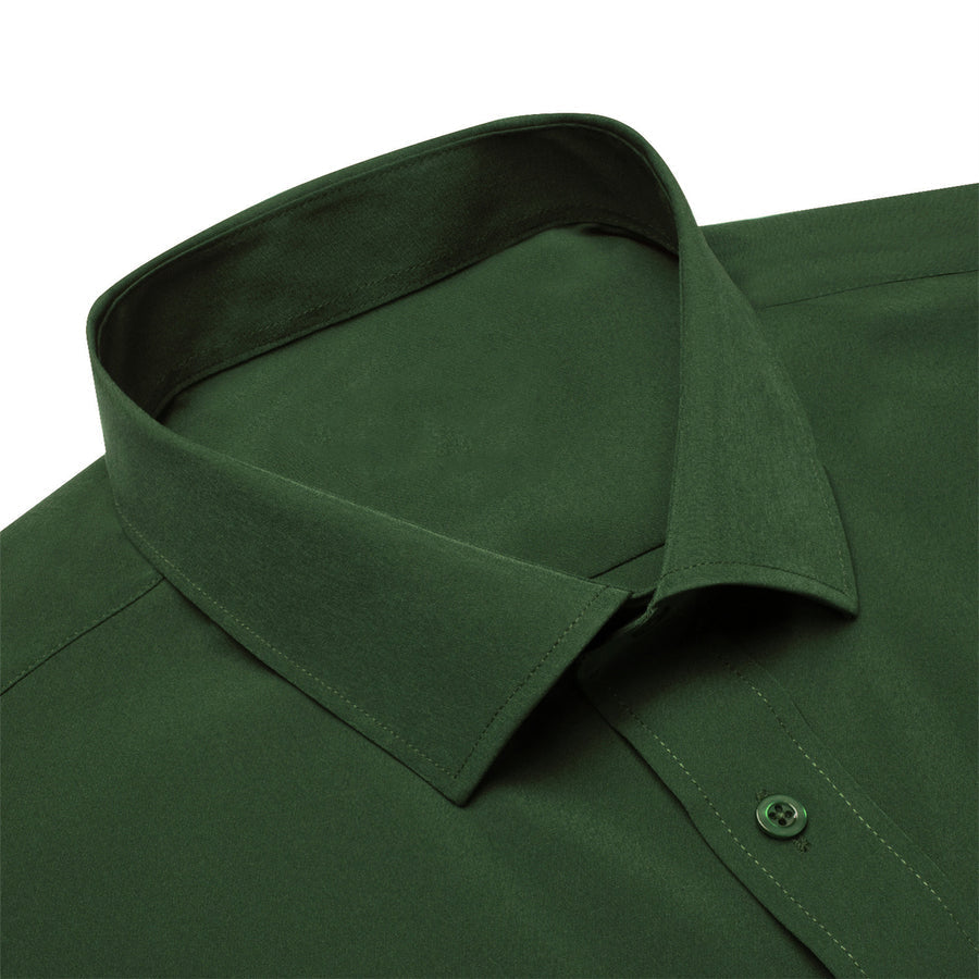 Dark Olive Green Men's Silk Dress Shirt shirt    - Sophisticated Gentlemen