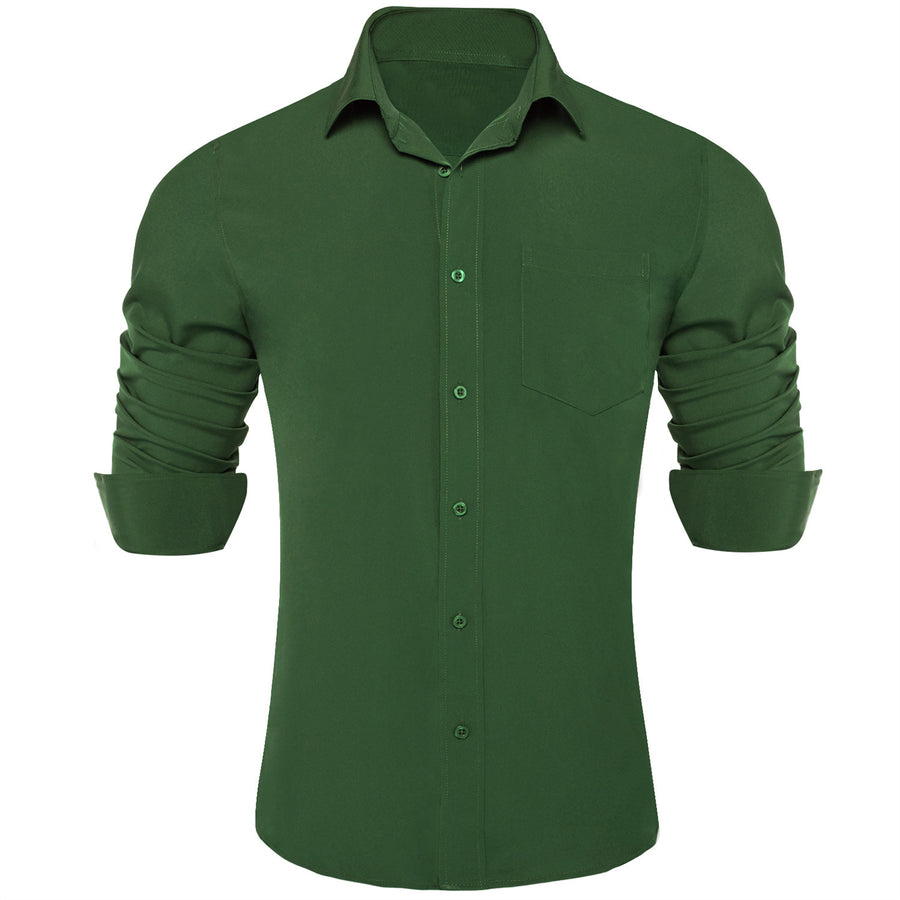 Dark Olive Green Men's Silk Dress Shirt shirt S   - Sophisticated Gentlemen