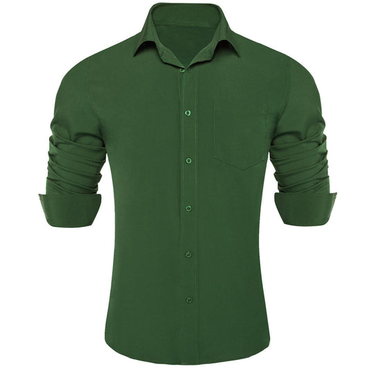 Dark Olive Green Men's Silk Dress Shirt shirt S   - Sophisticated Gentlemen