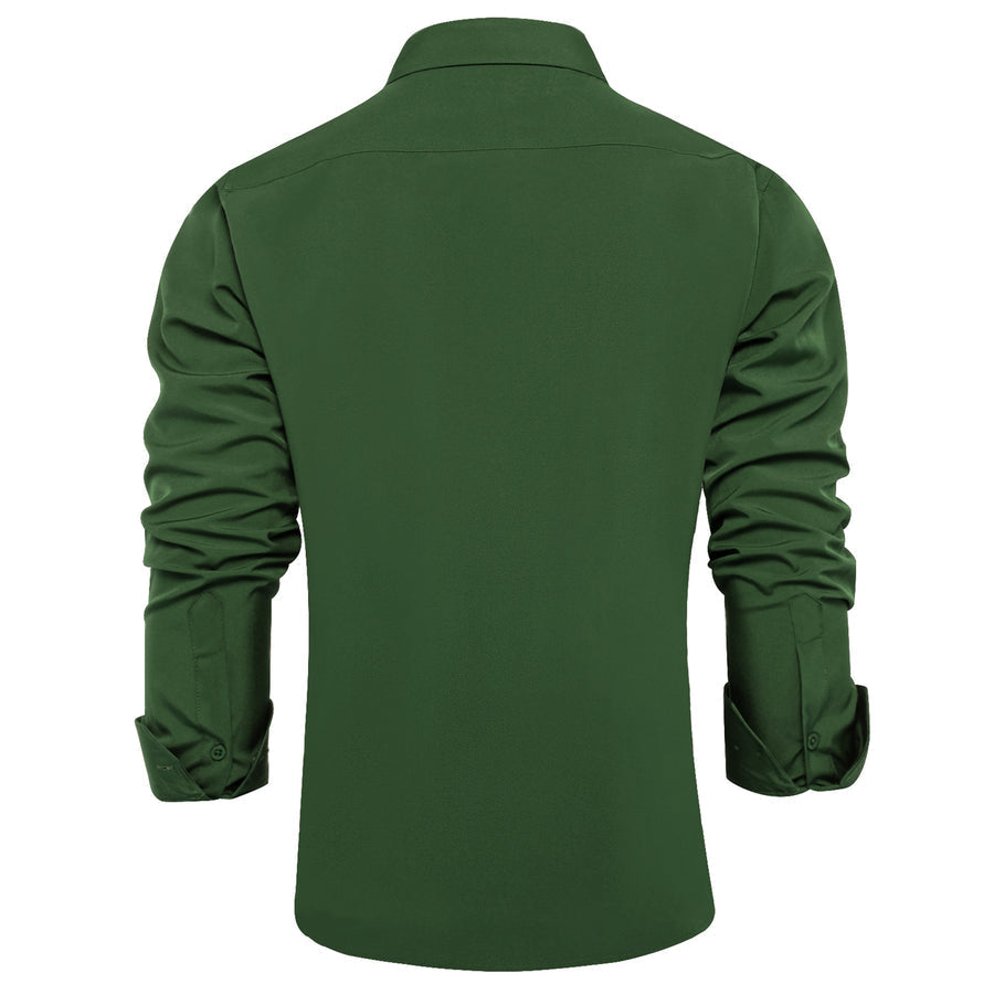 Dark Olive Green Men's Silk Dress Shirt shirt    - Sophisticated Gentlemen