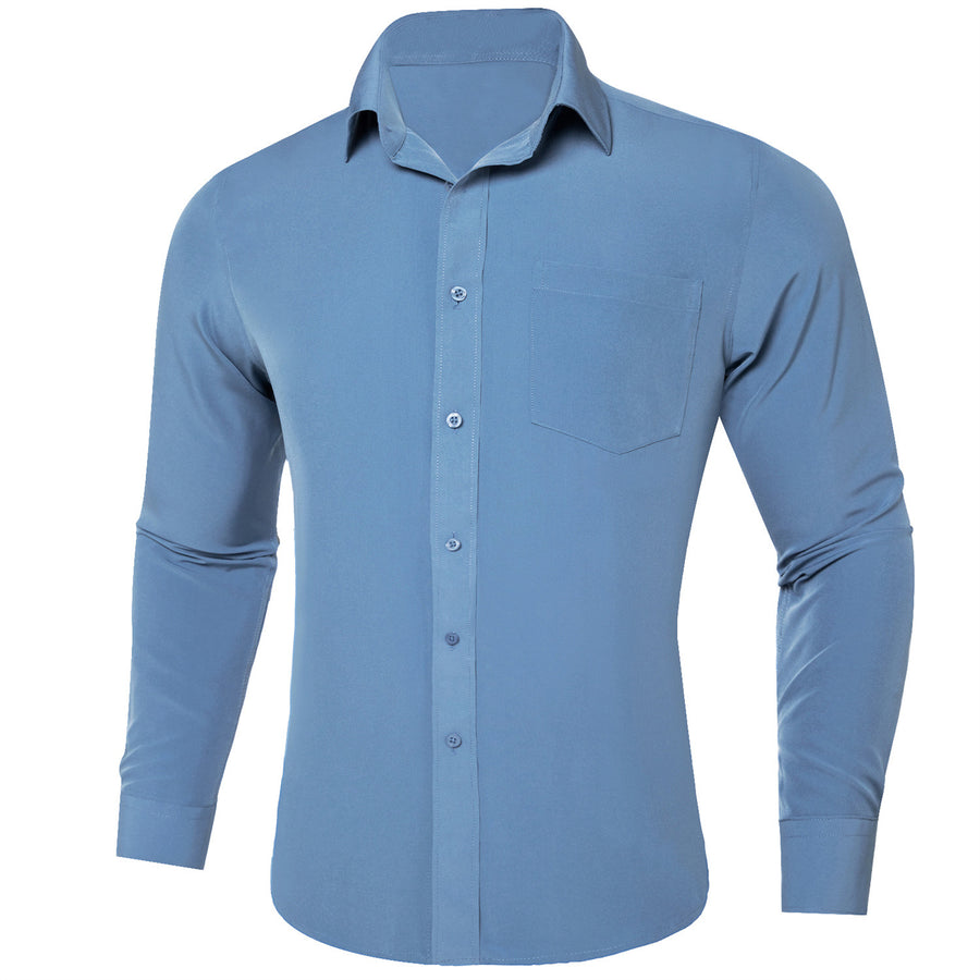 Steel Blue Men's Silk Dress Shirt shirt    - Sophisticated Gentlemen
