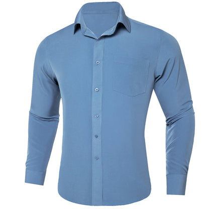 Steel Blue Men's Silk Dress Shirt shirt    - Sophisticated Gentlemen