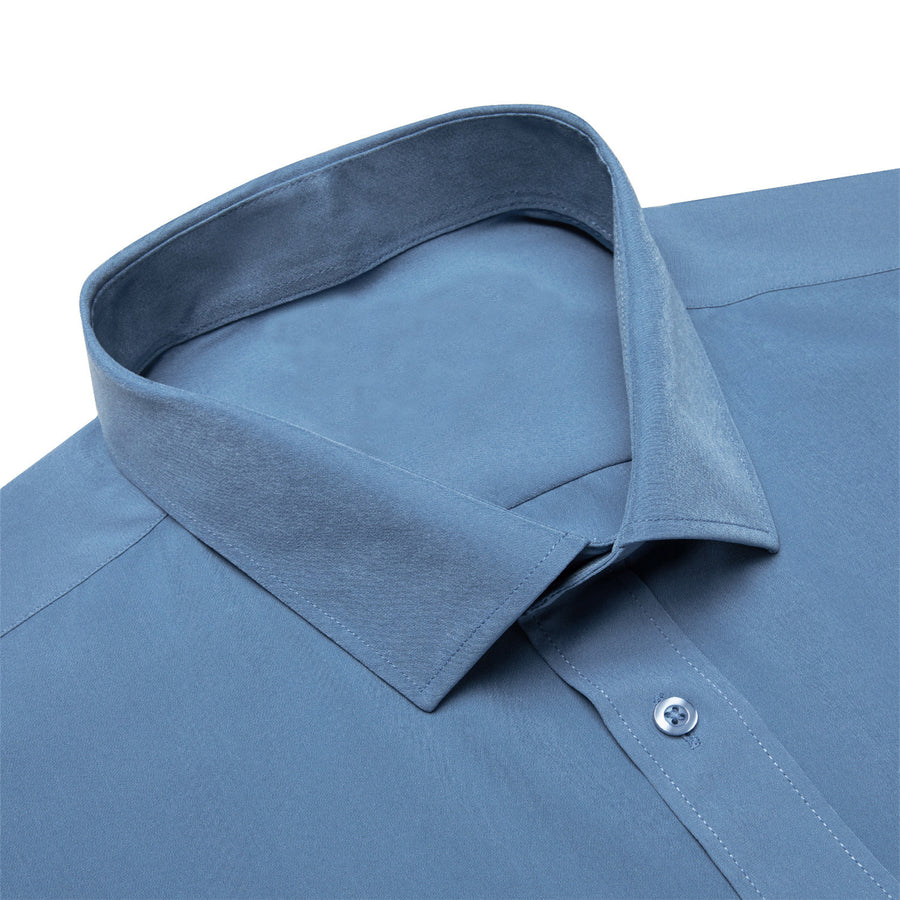 Steel Blue Men's Silk Dress Shirt shirt    - Sophisticated Gentlemen