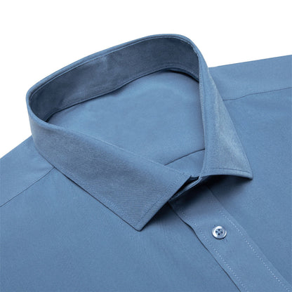 Steel Blue Men's Silk Dress Shirt shirt    - Sophisticated Gentlemen