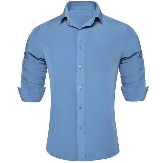 Steel Blue Men's Silk Dress Shirt shirt S   - Sophisticated Gentlemen