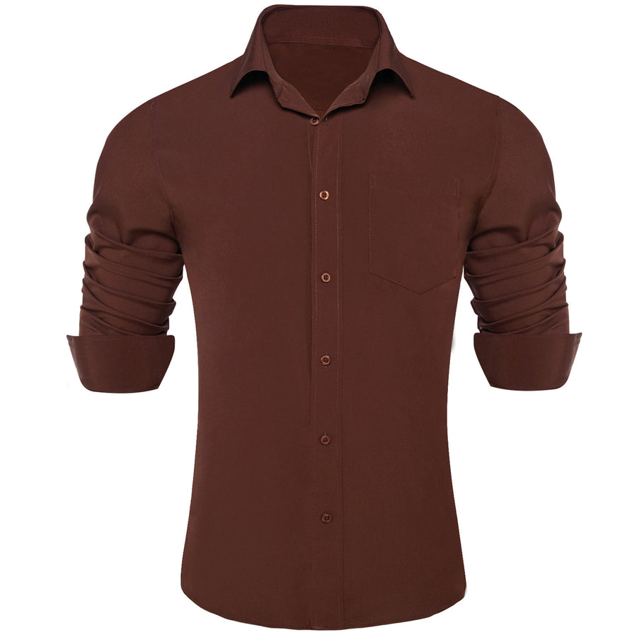 Pecan Brown Men's Silk Dress Shirt shirt S   - Sophisticated Gentlemen