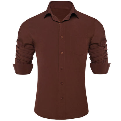 Pecan Brown Men's Silk Dress Shirt shirt S   - Sophisticated Gentlemen